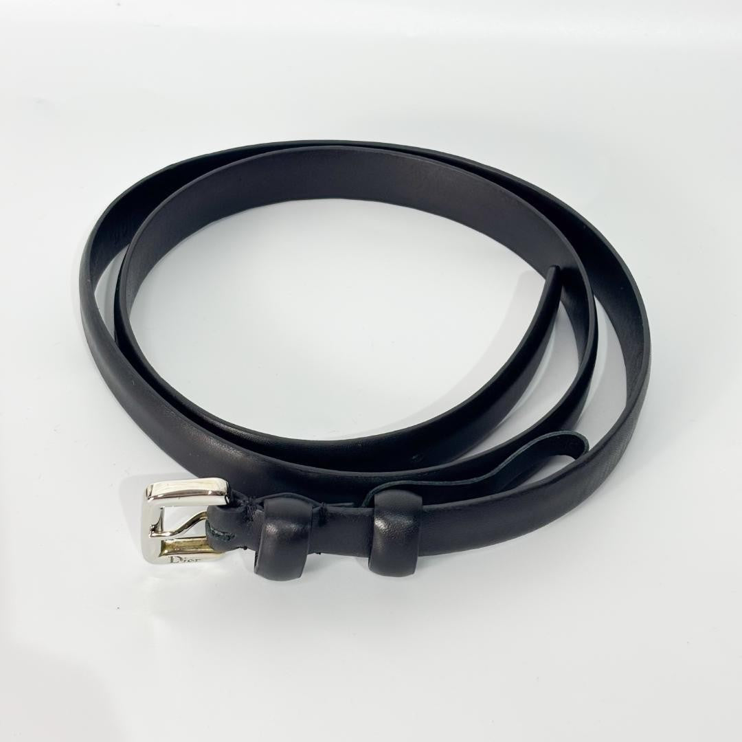 Christian Dior Men's Belt Logo Leather Black Authentic