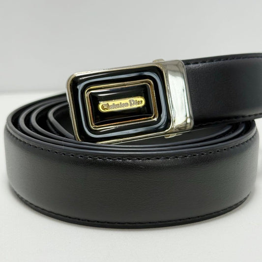 Christian Dior Men's Belt Logo Leather Gold Black Authentic