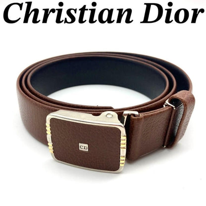 Christian Dior Unisex Belt CD Leather Brown Authentic