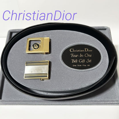 Christian Dior Men's Belt Logo Leather Black Brown Authentic