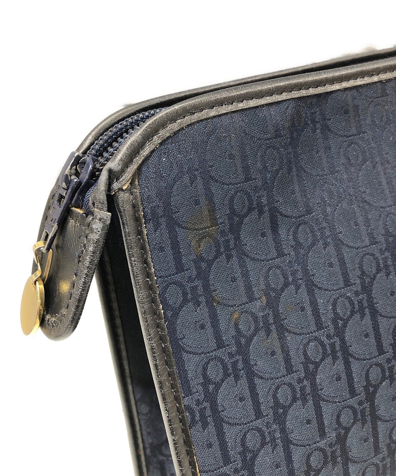 Christian Dior Clutch Bag Second Bag Logo Trotter Navy Authentic