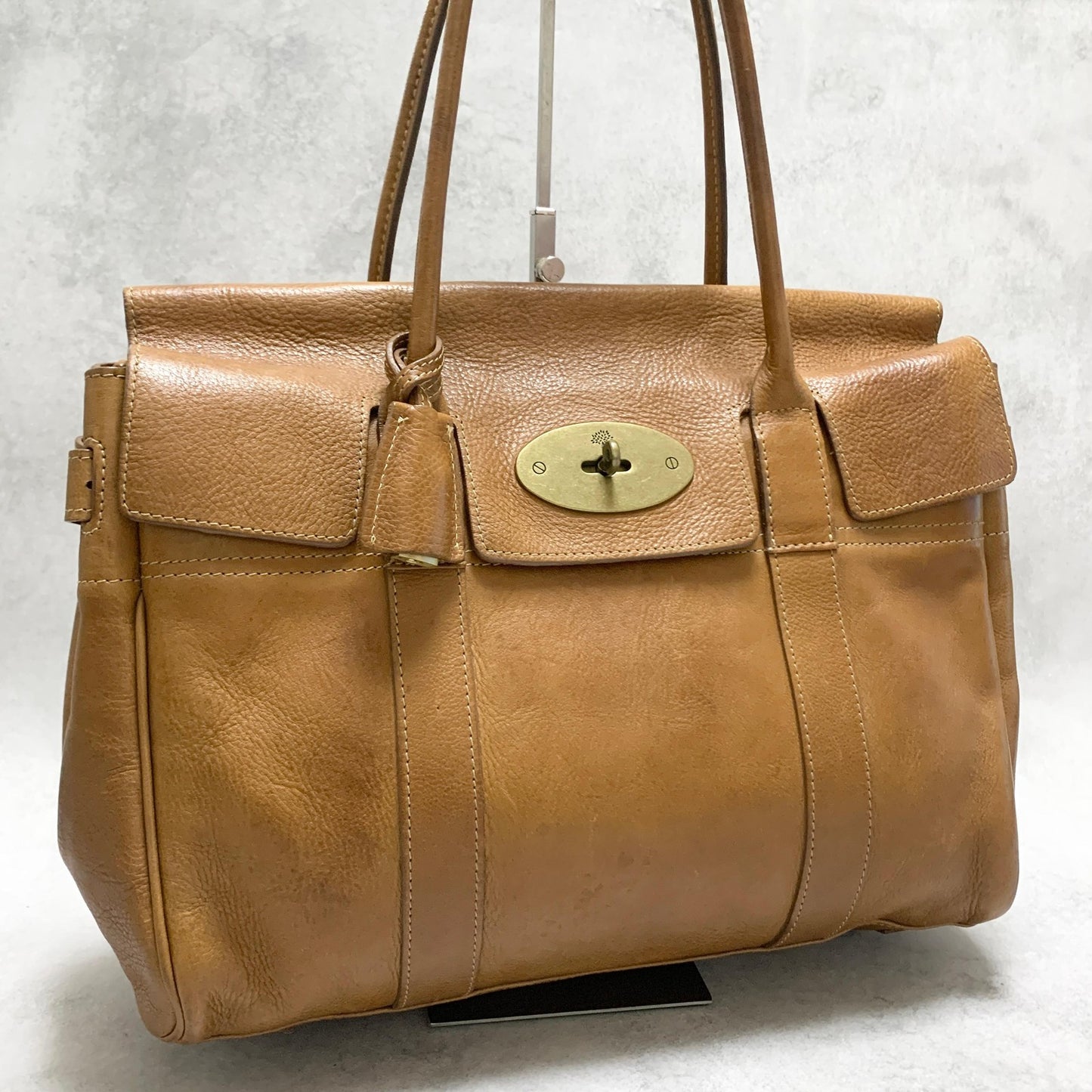 MULBERRY Bag Bayswater Hand Tote Purse Leather Brown Gold Used Authentic