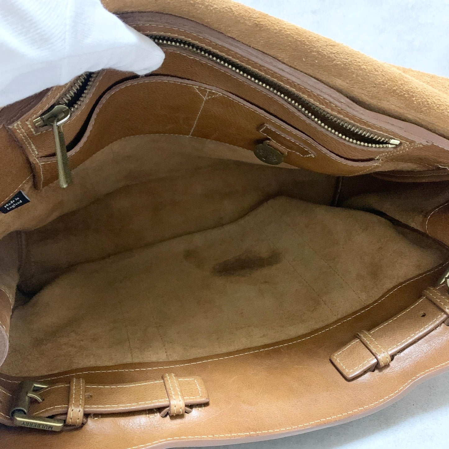 MULBERRY Bag Bayswater Hand Tote Purse Leather Brown Gold Used Authentic