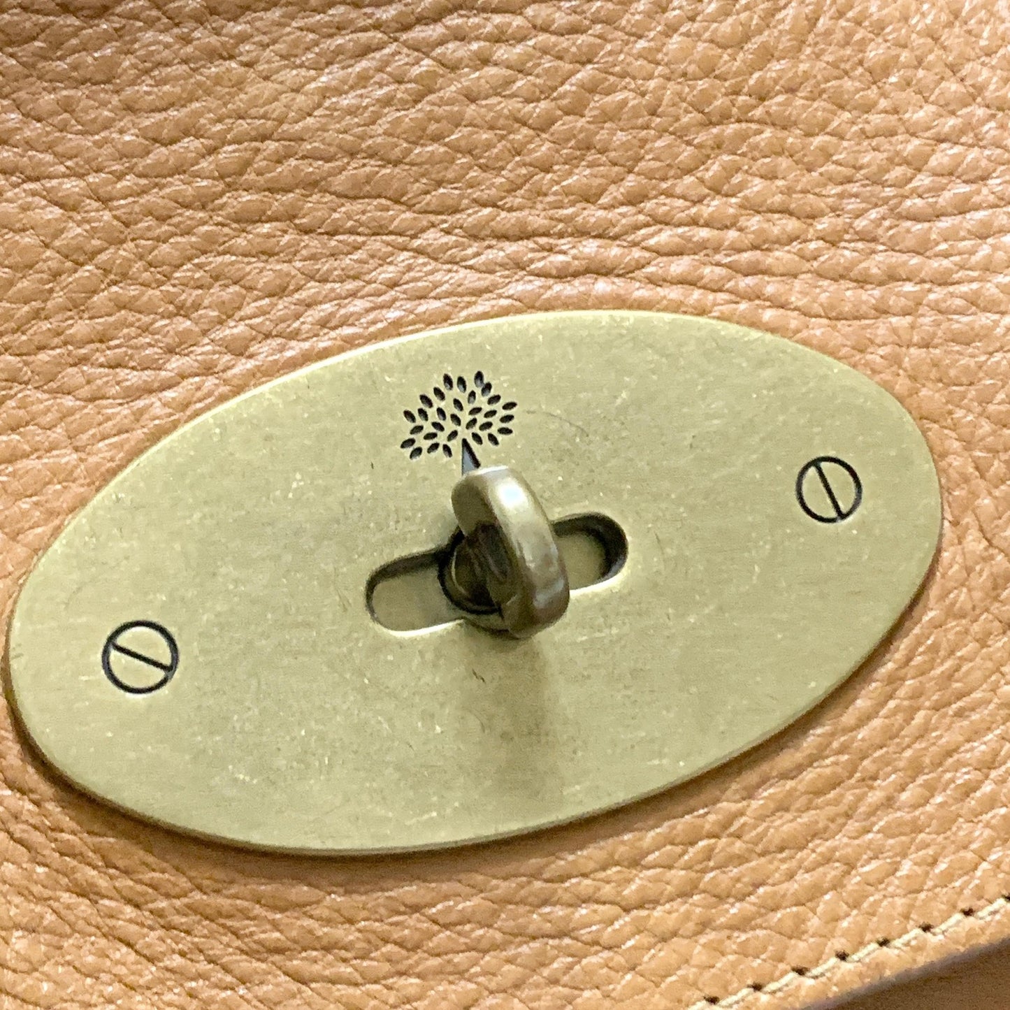 MULBERRY Bag Bayswater Hand Tote Purse Leather Brown Gold Used Authentic