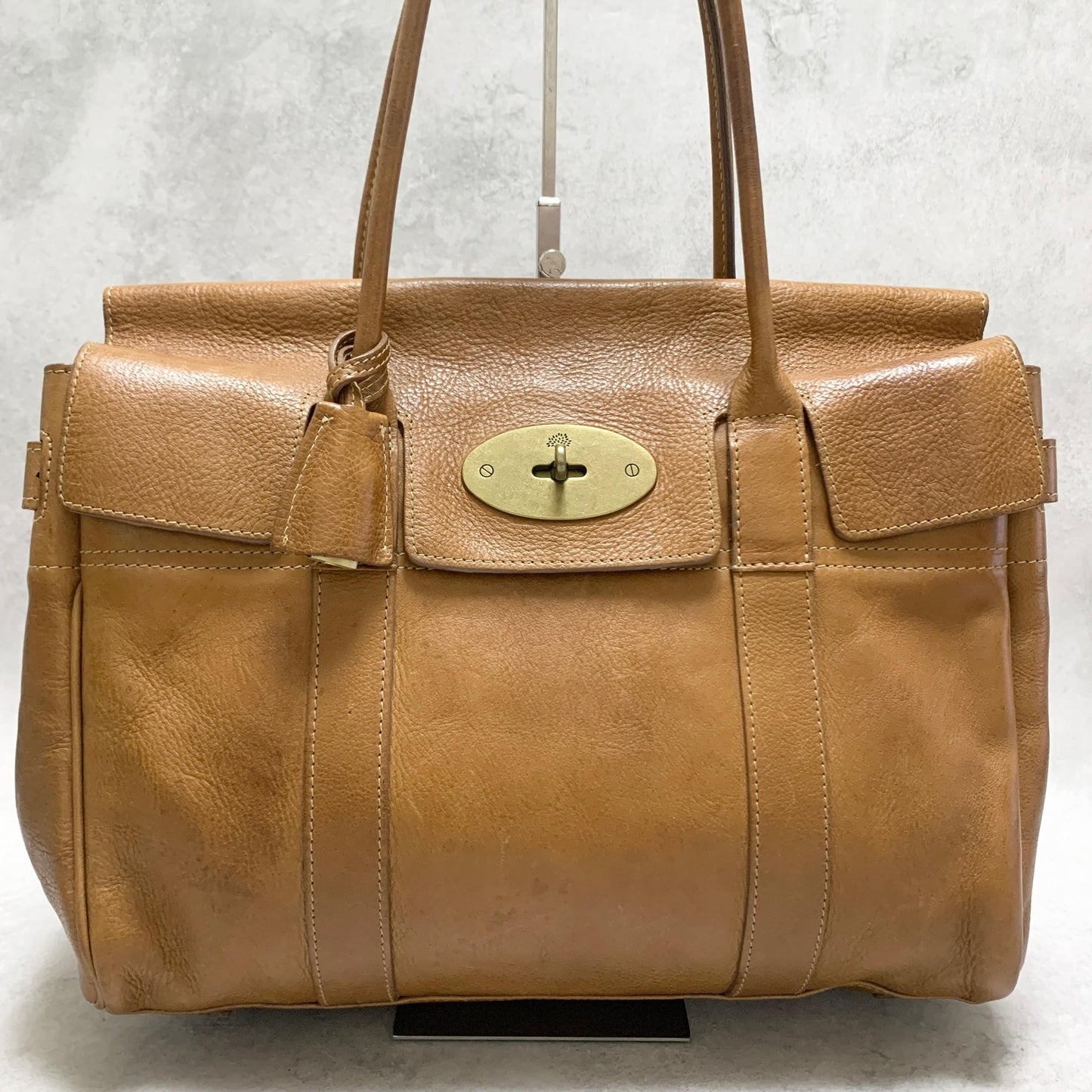 MULBERRY Bag Bayswater Hand Tote Purse Leather Brown Gold Used Authentic