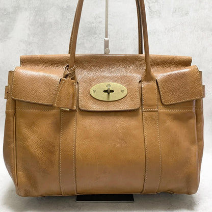 MULBERRY Bag Bayswater Hand Tote Purse Leather Brown Gold Used Authentic