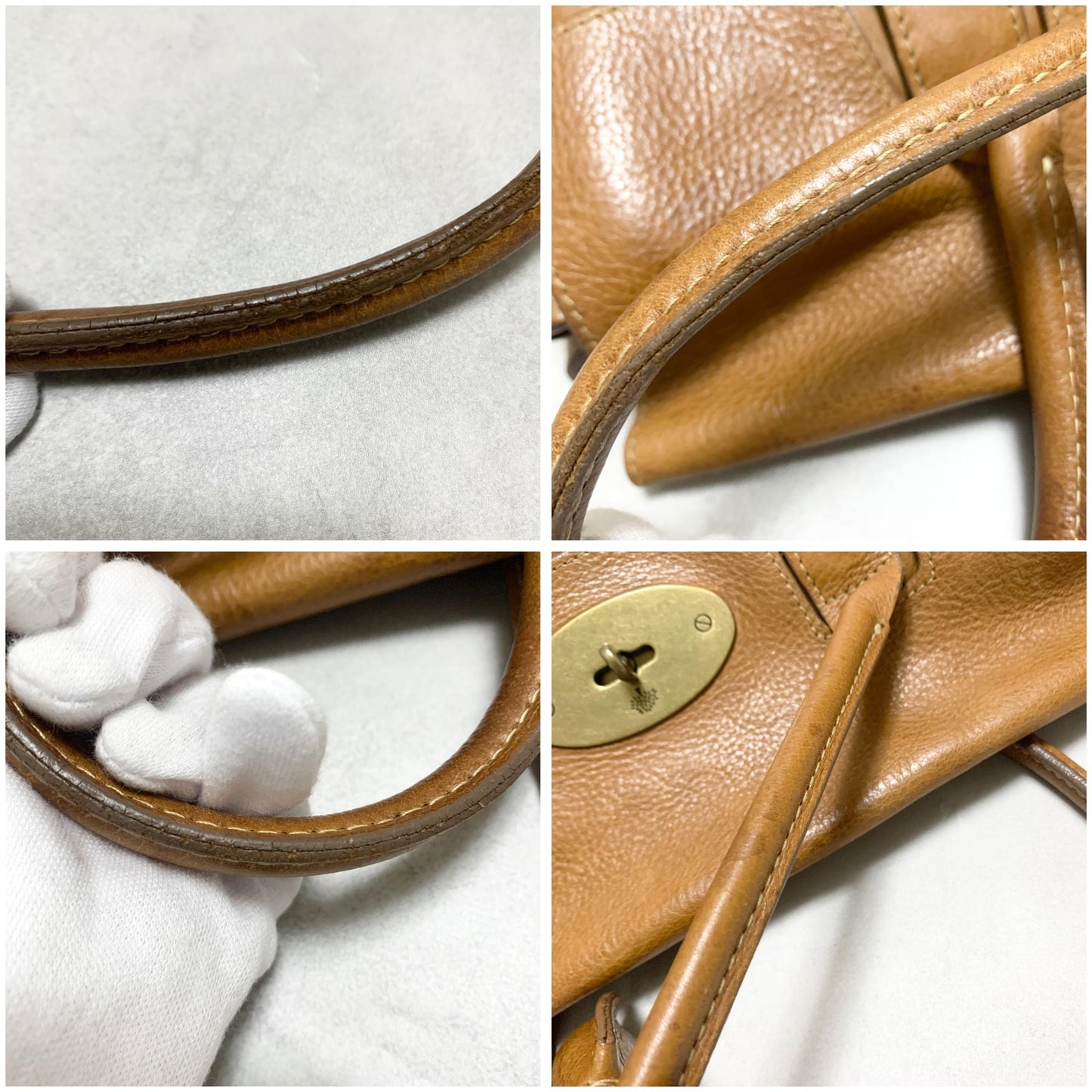 MULBERRY Bag Bayswater Hand Tote Purse Leather Brown Gold Used Authentic