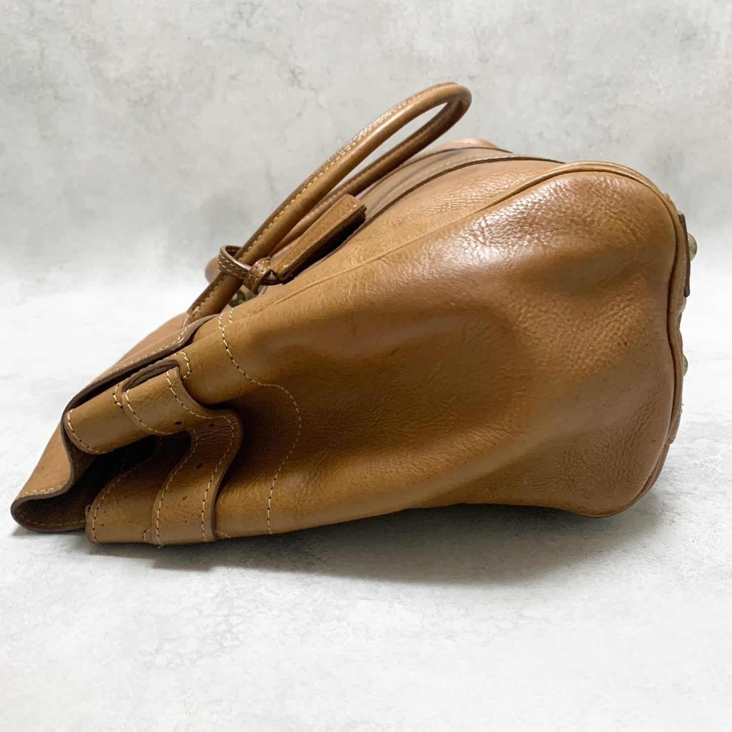 MULBERRY Bag Bayswater Hand Tote Purse Leather Brown Gold Used Authentic