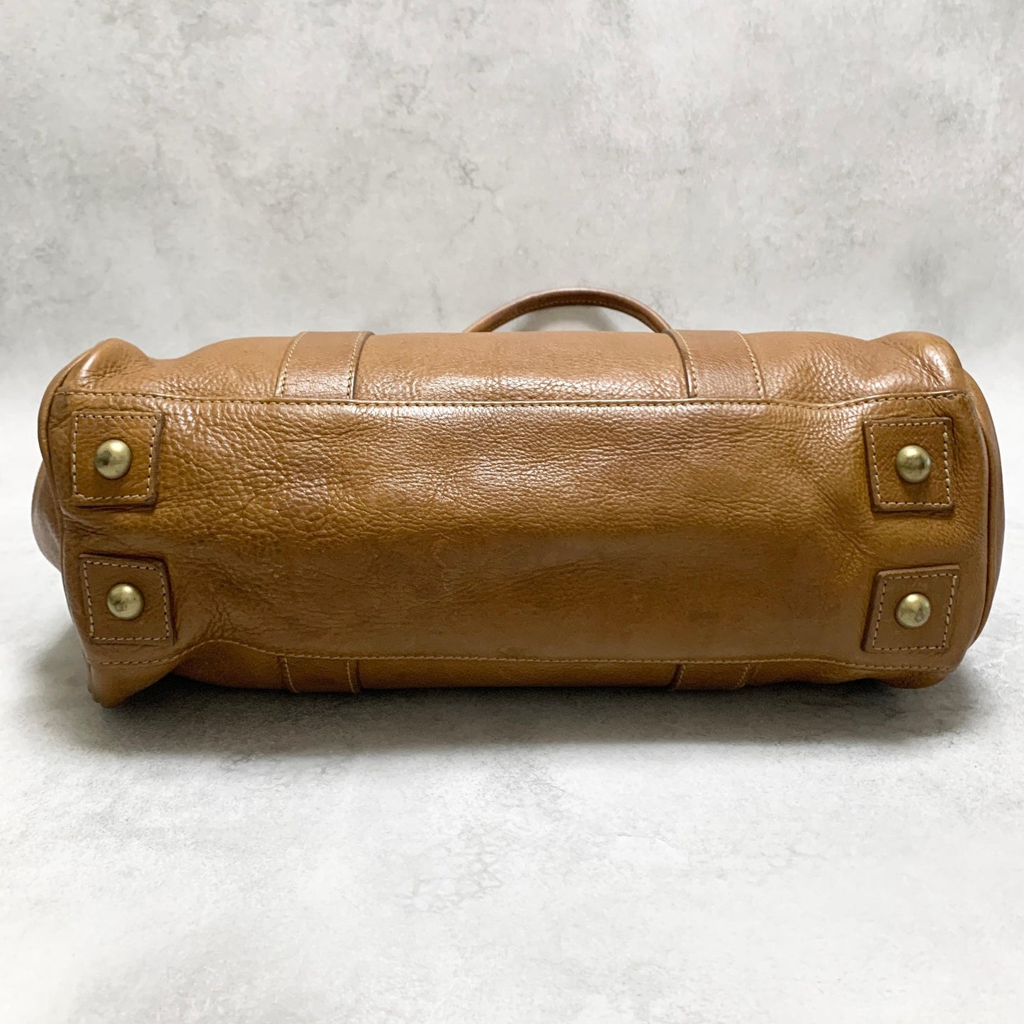 MULBERRY Bag Bayswater Hand Tote Purse Leather Brown Gold Used Authentic