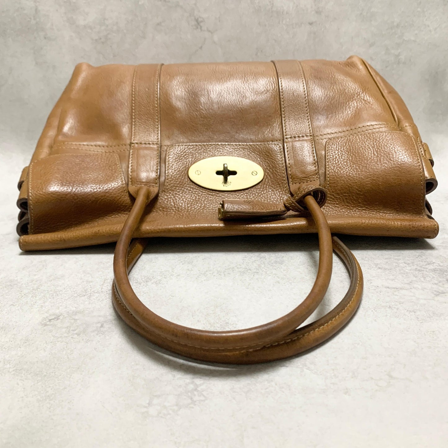 MULBERRY Bag Bayswater Hand Tote Purse Leather Brown Gold Used Authentic