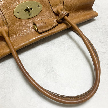 MULBERRY Bag Bayswater Hand Tote Purse Leather Brown Gold Used Authentic