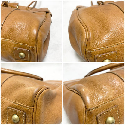 MULBERRY Bag Bayswater Hand Tote Purse Leather Brown Gold Used Authentic