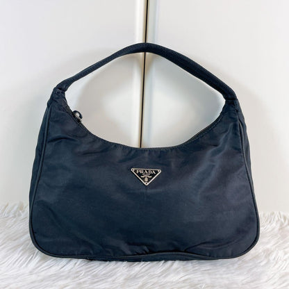 PRADA Hand Bag Tote Purse Logo Nylon Black Authentic