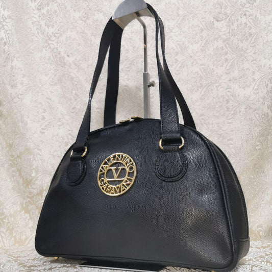 Valentino Garavani Shoulder Bag Purse Logo Leather Black Authentic
