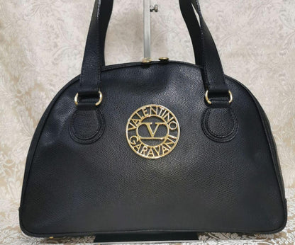 Valentino Garavani Shoulder Bag Purse Logo Leather Black Authentic