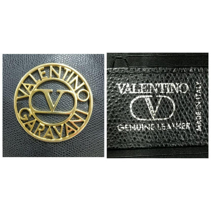 Valentino Garavani Shoulder Bag Purse Logo Leather Black Authentic