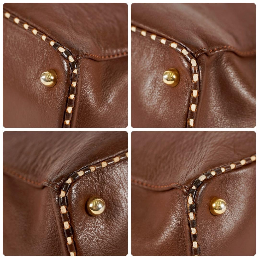 Valentino Garavani Hand Bag Tote Purse Leather Brown Authentic