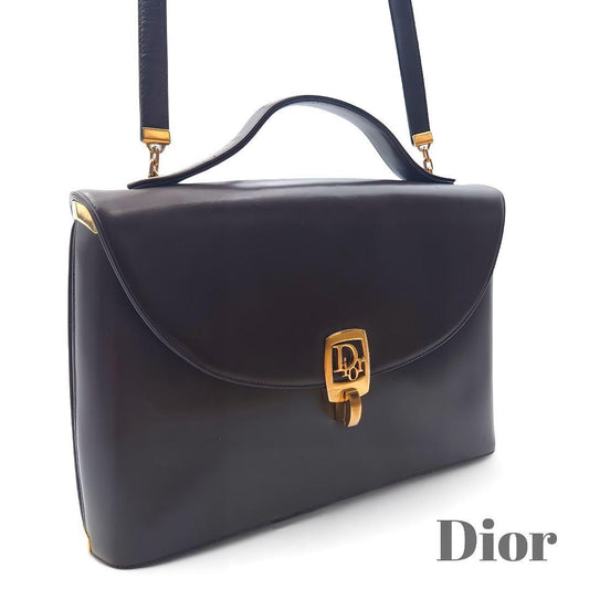 Christian Dior Hand Shoulder Bag Tote Purse 2way Logo Leather Brown Authentic