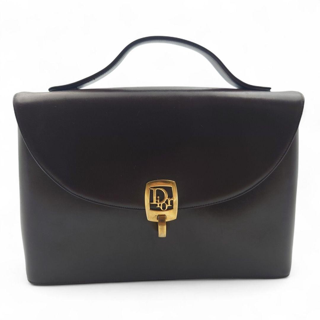 Christian Dior Hand Shoulder Bag Tote Purse 2way Logo Leather Brown Authentic