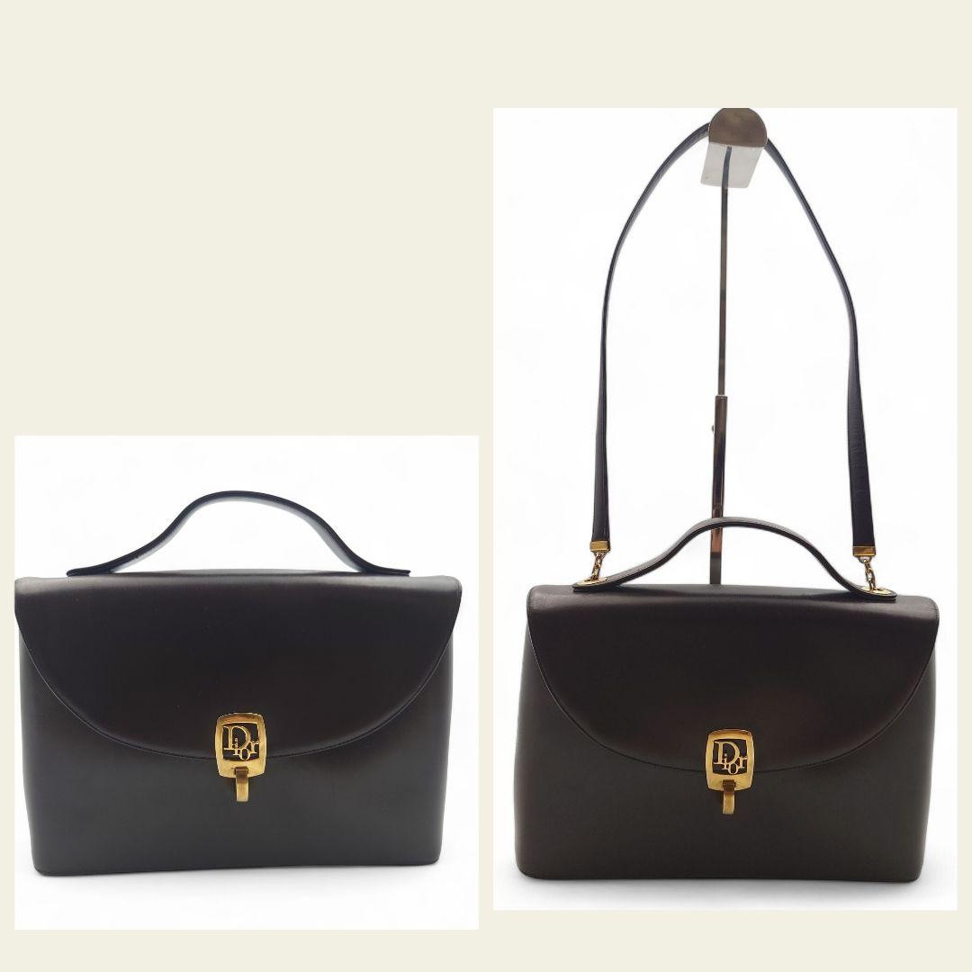 Christian Dior Hand Shoulder Bag Tote Purse 2way Logo Leather Brown Authentic