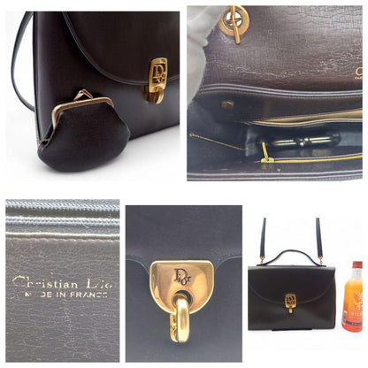 Christian Dior Hand Shoulder Bag Tote Purse 2way Logo Leather Brown Authentic