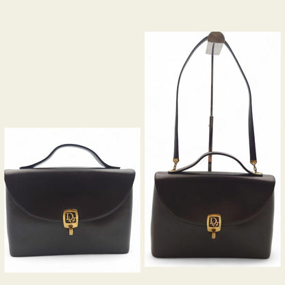 Christian Dior Hand Shoulder Bag Tote Purse 2way Logo Leather Brown Authentic