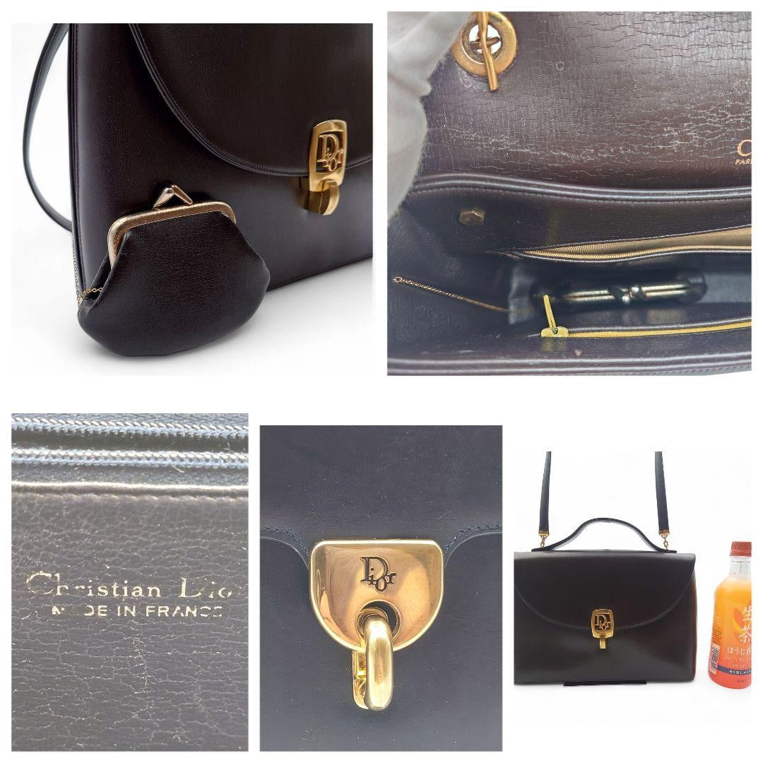 Christian Dior Hand Shoulder Bag Tote Purse 2way Logo Leather Brown Authentic