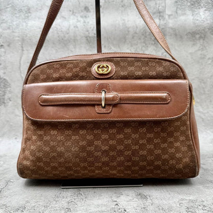 GUCCI Shoulder Bag Purse Interlocking Leather Suede Brown Authentic