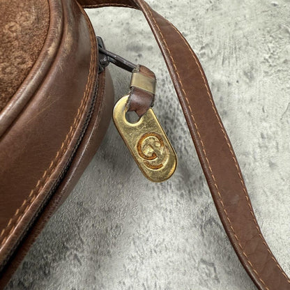 GUCCI Shoulder Bag Purse Interlocking Leather Suede Brown Authentic