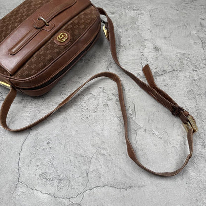 GUCCI Shoulder Bag Purse Interlocking Leather Suede Brown Authentic