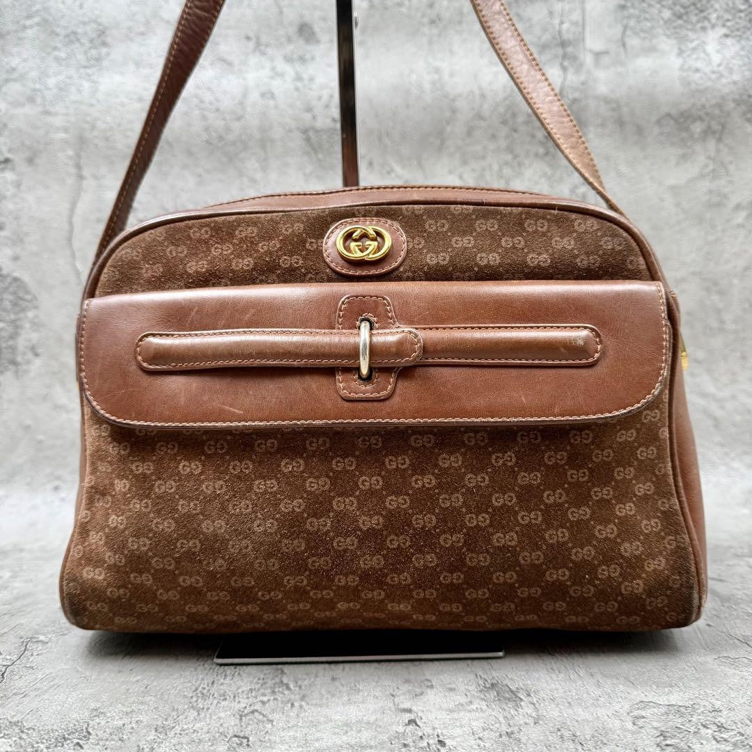 GUCCI Shoulder Bag Purse Interlocking Leather Suede Brown Authentic