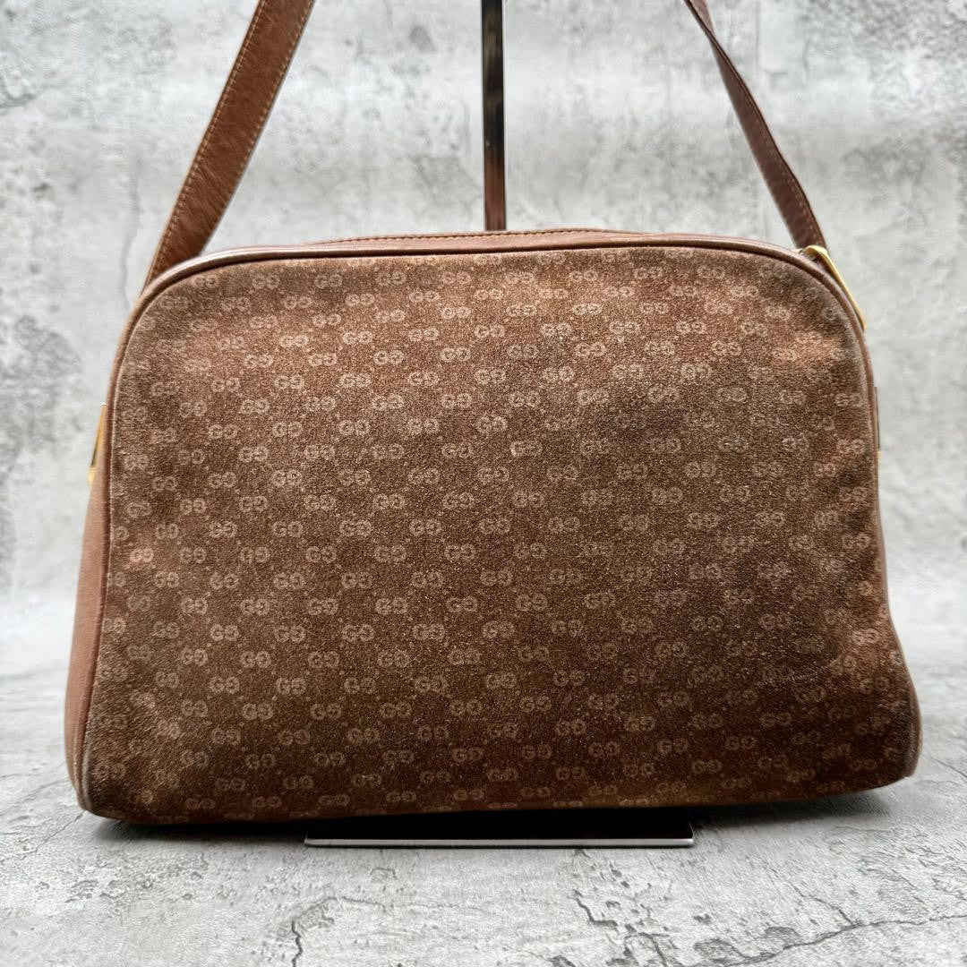 GUCCI Shoulder Bag Purse Interlocking Leather Suede Brown Authentic