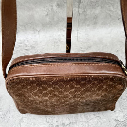 GUCCI Shoulder Bag Purse Interlocking Leather Suede Brown Authentic