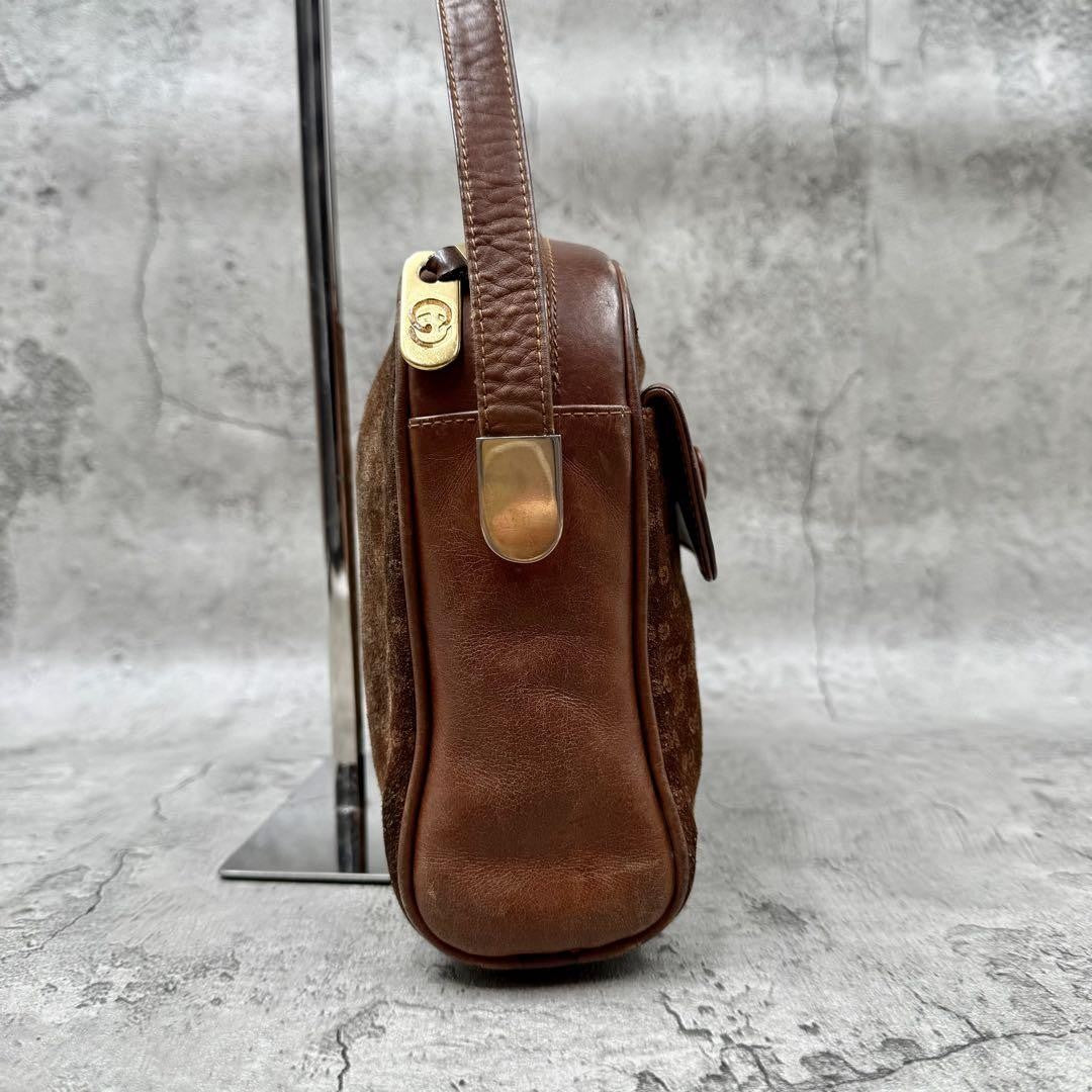 GUCCI Shoulder Bag Purse Interlocking Leather Suede Brown Authentic
