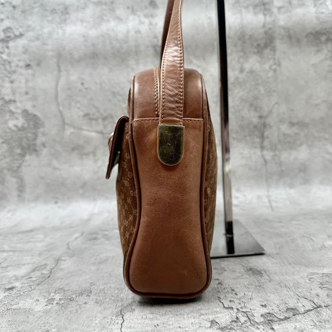 GUCCI Shoulder Bag Purse Interlocking Leather Suede Brown Authentic