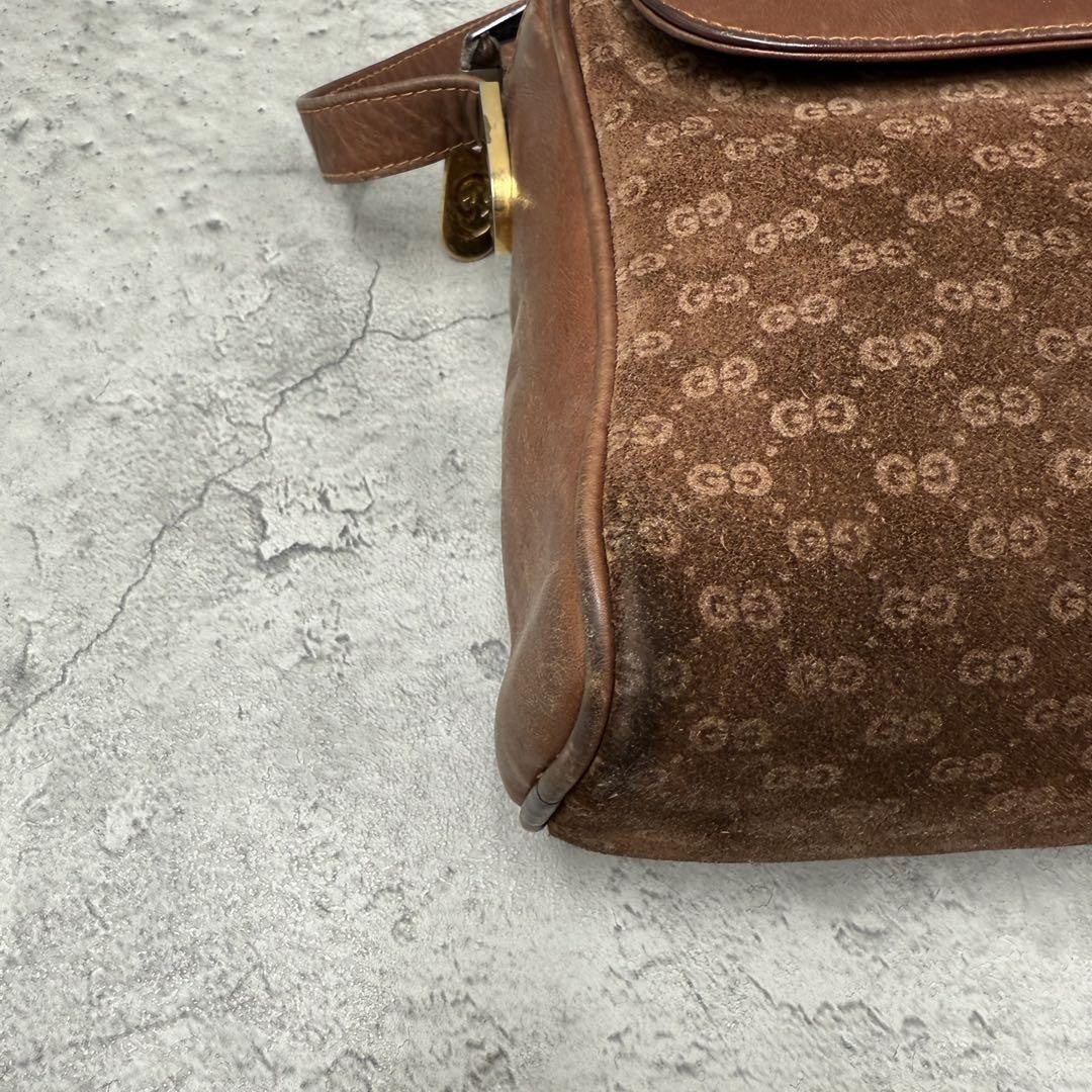 GUCCI Shoulder Bag Purse Interlocking Leather Suede Brown Authentic