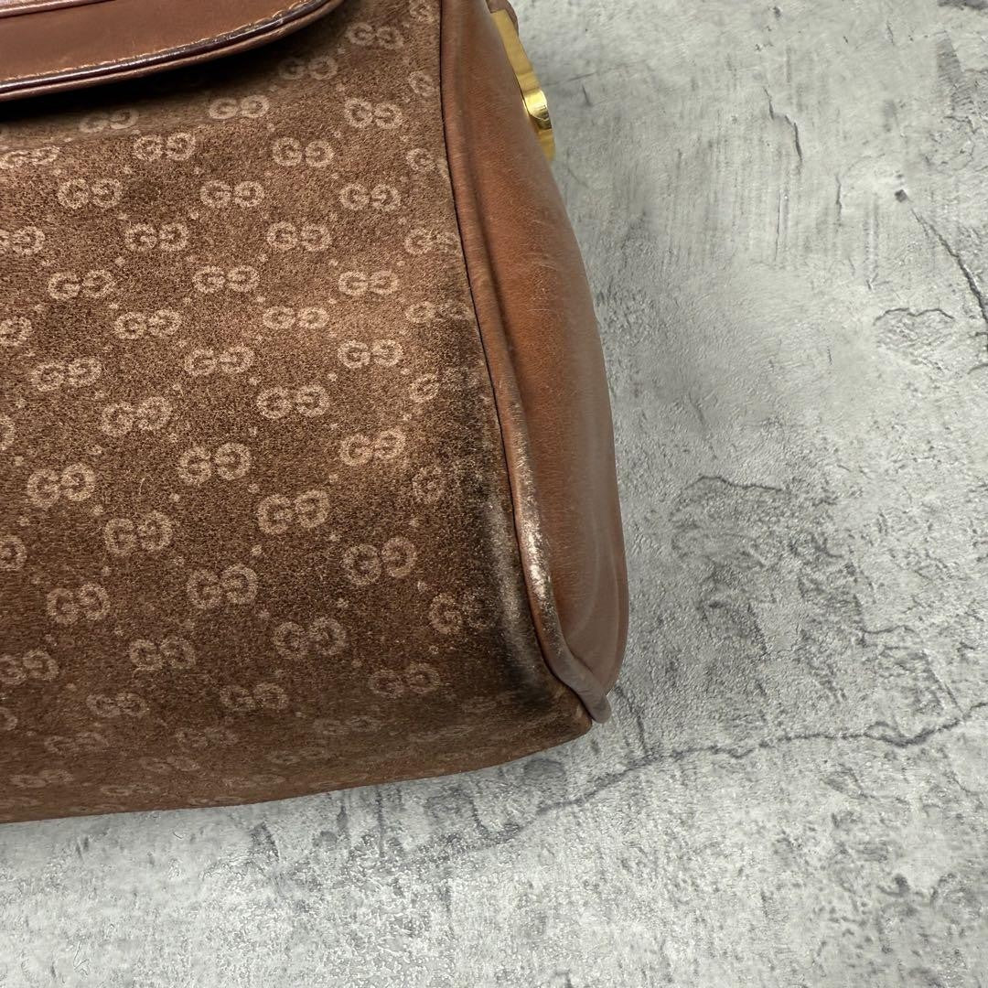 GUCCI Shoulder Bag Purse Interlocking Leather Suede Brown Authentic