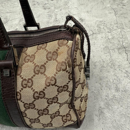 GUCCI Mini Boston Bag Hand Bag Purse Sherry Line GG Canvas Leather Beige Brown
