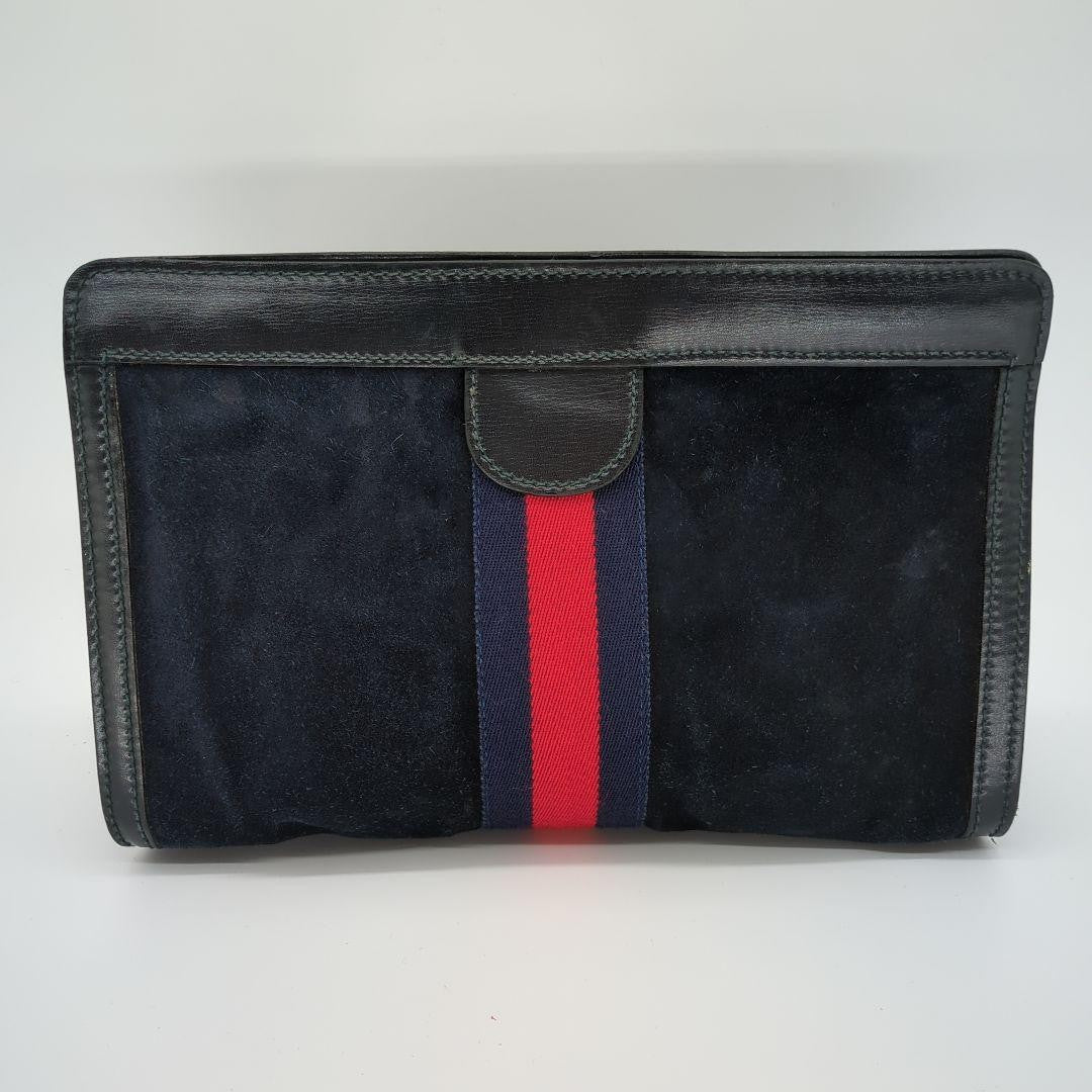 GUCCI Clutch Bag Second Bag Sherry Line Suede Navy Authentic