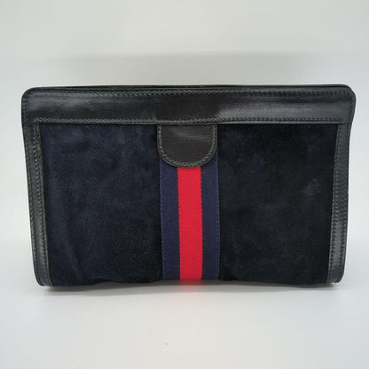 GUCCI Clutch Bag Second Bag Sherry Line Suede Navy Authentic