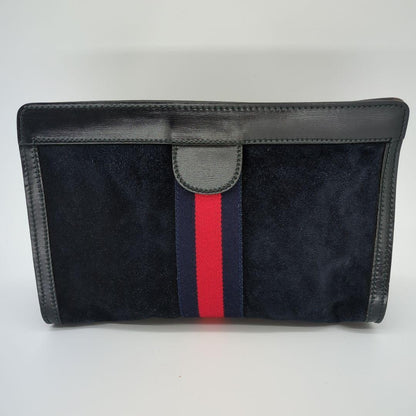 GUCCI Clutch Bag Second Bag Sherry Line Suede Navy Authentic
