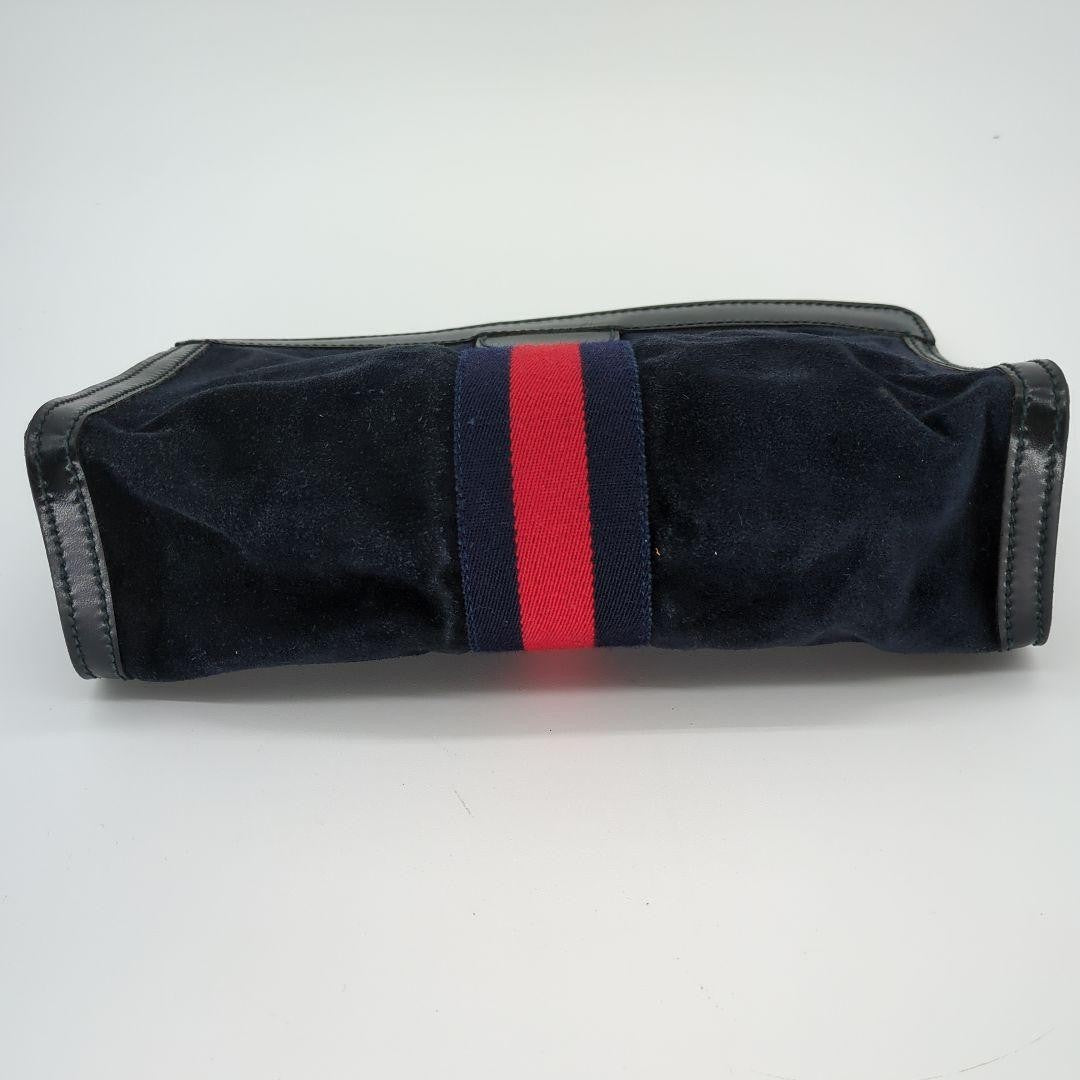 GUCCI Clutch Bag Second Bag Sherry Line Suede Navy Authentic