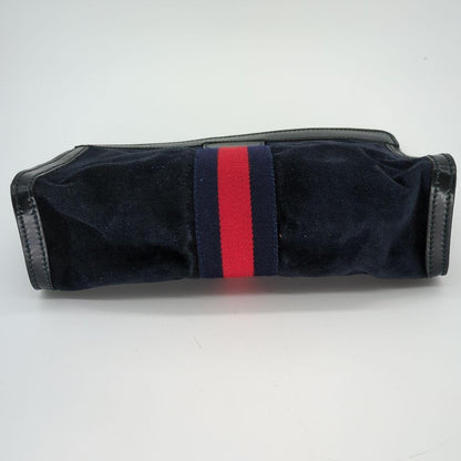 GUCCI Clutch Bag Second Bag Sherry Line Suede Navy Authentic