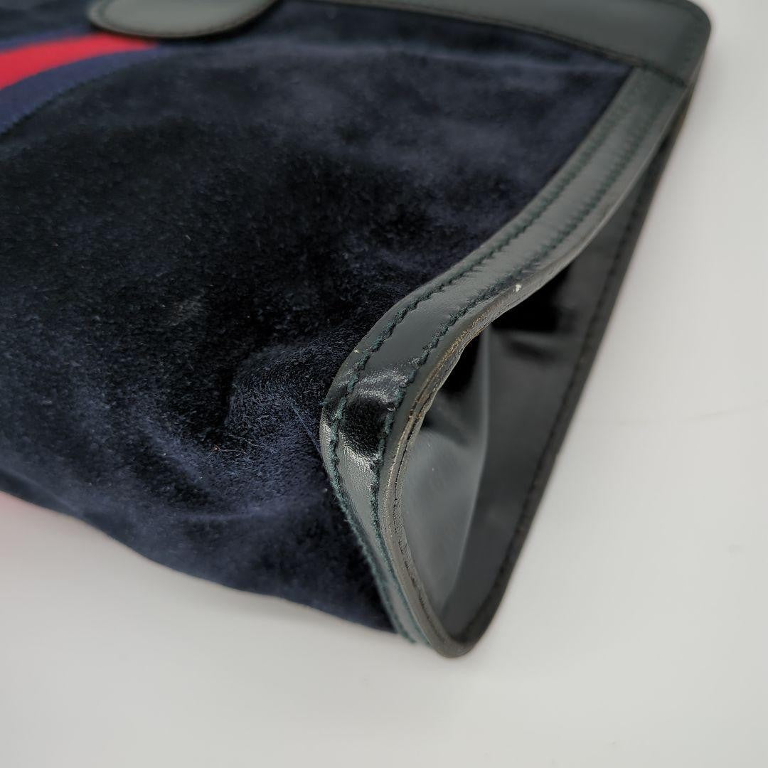 GUCCI Clutch Bag Second Bag Sherry Line Suede Navy Authentic