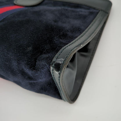 GUCCI Clutch Bag Second Bag Sherry Line Suede Navy Authentic