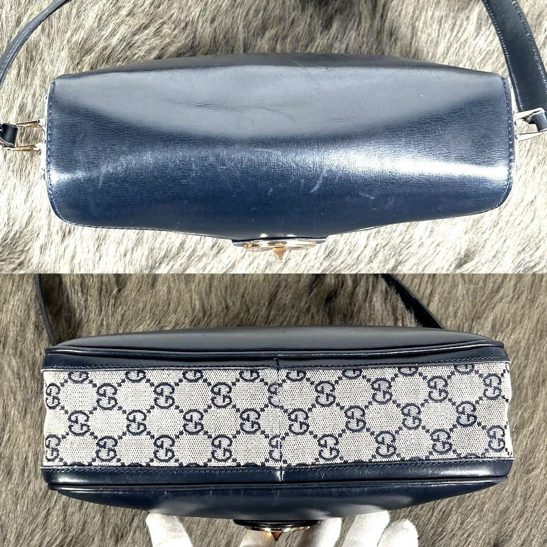 GUCCI Shoulder Bag Purse GG Canvas Leather Navy Authentic