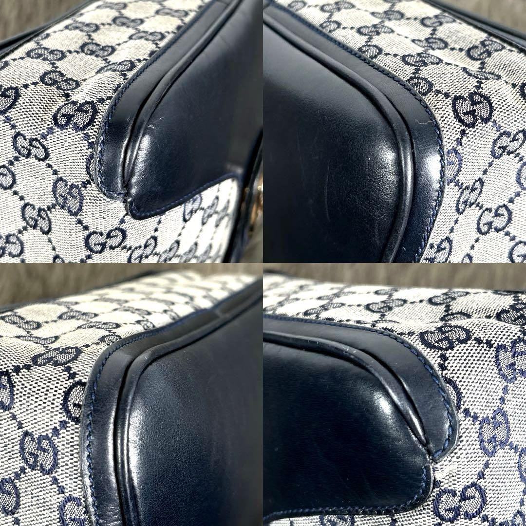 GUCCI Shoulder Bag Purse GG Canvas Leather Navy Authentic