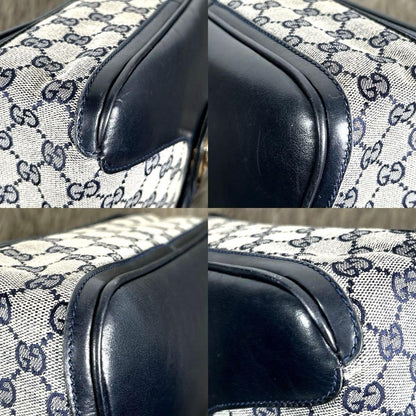 GUCCI Shoulder Bag Purse GG Canvas Leather Navy Authentic