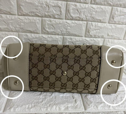 GUCCI Hand Bag Tote Purse GG Canvas Beige Authentic