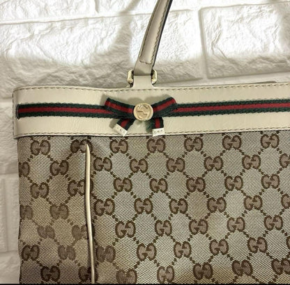 GUCCI Hand Bag Tote Purse GG Canvas Beige Authentic